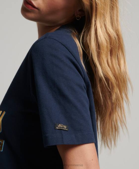 Superdry tricou cu logo vintage japonez îmbrăcăminte marina femei JX0Z2720