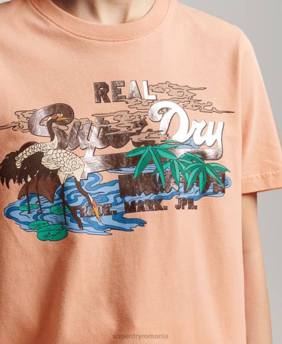 Superdry tricou cu logo vintage japonez îmbrăcăminte portocale femei JX0Z2679
