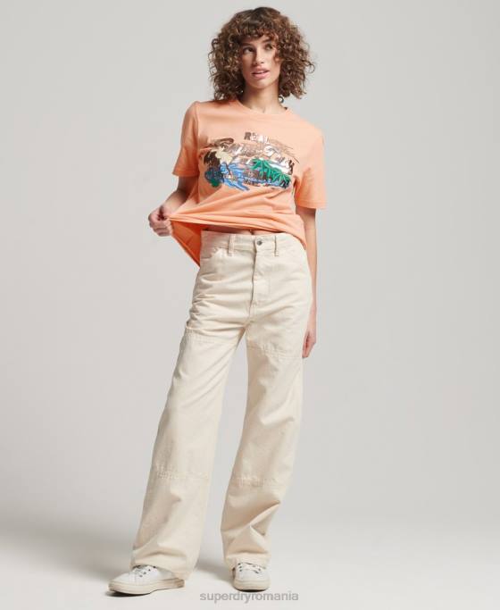 Superdry tricou cu logo vintage japonez îmbrăcăminte portocale femei JX0Z2679