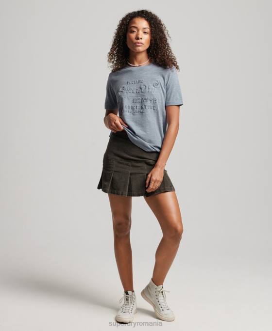Superdry tricou cu logo vintage în relief îmbrăcăminte albastru deschis femei JX0Z2612