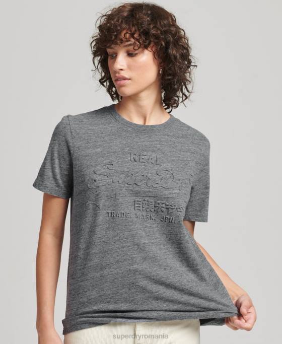 Superdry tricou cu logo vintage în relief îmbrăcăminte albastru deschis femei JX0Z2640