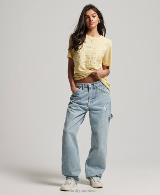 Superdry tricou cu logo vintage în relief îmbrăcăminte galben femei JX0Z2279