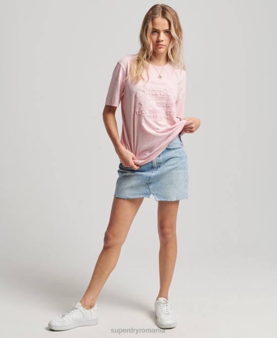 Superdry tricou cu logo vintage în relief îmbrăcăminte roz femei JX0Z2647