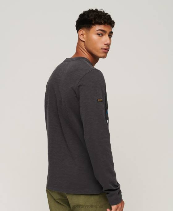 Superdry tricou cu mânecă lungă supravopsit cu logo vintage îmbrăcăminte negru bărbați JX0Z1469