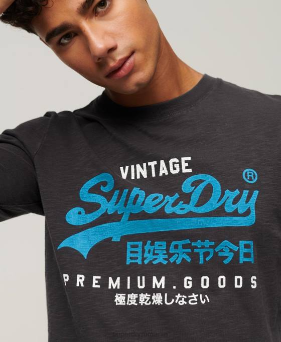 Superdry tricou cu mânecă lungă supravopsit cu logo vintage îmbrăcăminte negru bărbați JX0Z1469