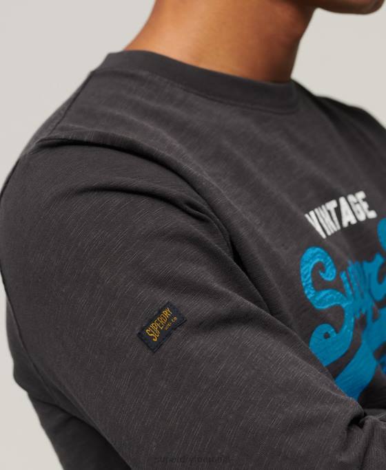 Superdry tricou cu mânecă lungă supravopsit cu logo vintage îmbrăcăminte negru bărbați JX0Z1469