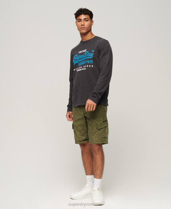 Superdry tricou cu mânecă lungă supravopsit cu logo vintage îmbrăcăminte negru bărbați JX0Z1469
