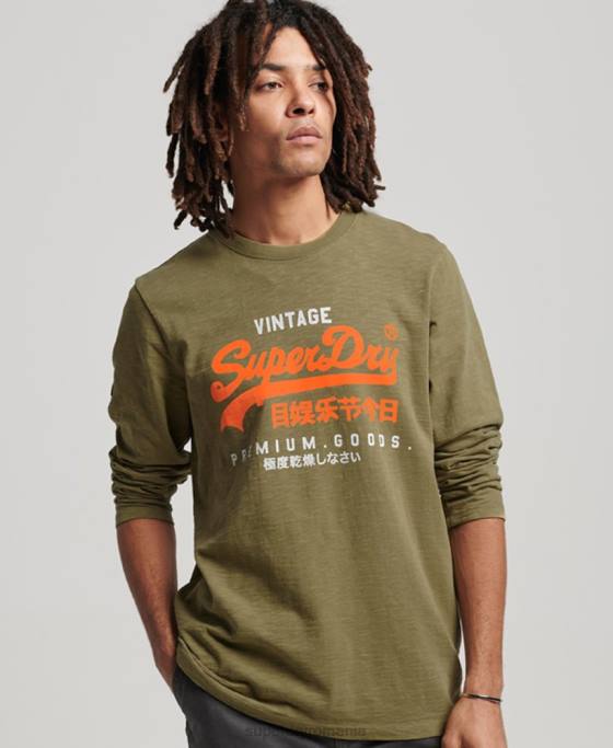Superdry tricou cu mânecă lungă supravopsit cu logo vintage îmbrăcăminte verde bărbați JX0Z1485