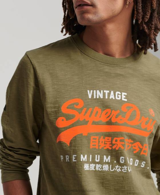 Superdry tricou cu mânecă lungă supravopsit cu logo vintage îmbrăcăminte verde bărbați JX0Z1485