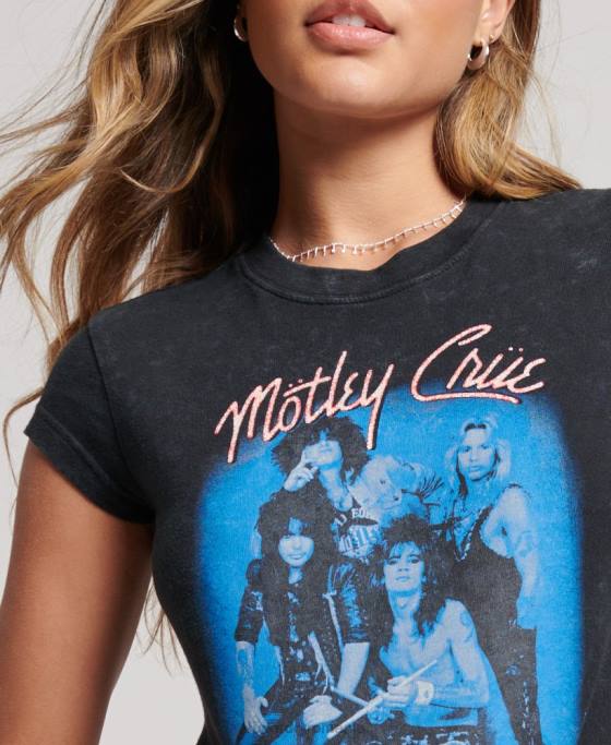 Superdry tricou cu mânecă tip motley crue îmbrăcăminte negru femei JX0Z2638
