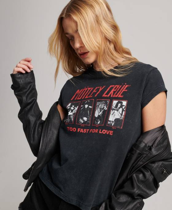 Superdry tricou cu mânecă tip motley crue îmbrăcăminte negru femei JX0Z2661