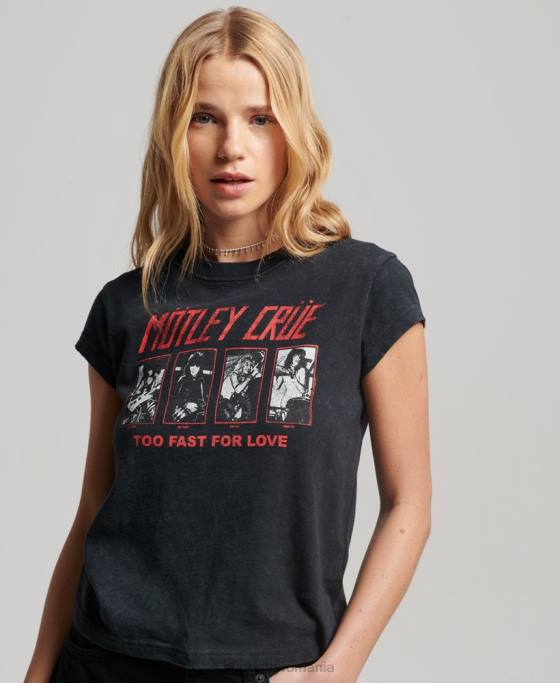 Superdry tricou cu mânecă tip motley crue îmbrăcăminte negru femei JX0Z2661