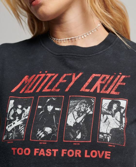 Superdry tricou cu mânecă tip motley crue îmbrăcăminte negru femei JX0Z2661