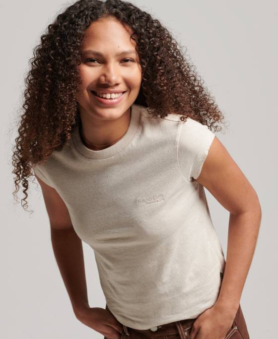 Superdry tricou cu mânecă șapcă cu logo vintage îmbrăcăminte bej femei JX0Z2681