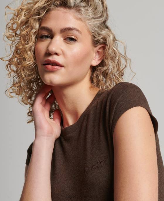 Superdry tricou cu mânecă șapcă cu logo vintage îmbrăcăminte maro femei JX0Z2716