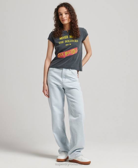 Superdry tricou cu mânecă șapcă ediție limitată sex pistols îmbrăcăminte gri inchis femei JX0Z2756