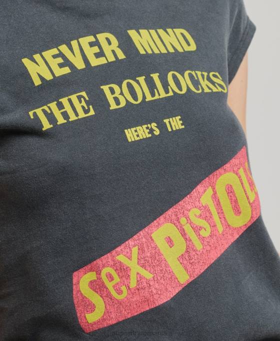 Superdry tricou cu mânecă șapcă ediție limitată sex pistols îmbrăcăminte gri inchis femei JX0Z2756