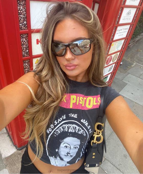 Superdry tricou cu mânecă șapcă ediție limitată sex pistols îmbrăcăminte negru femei JX0Z2703