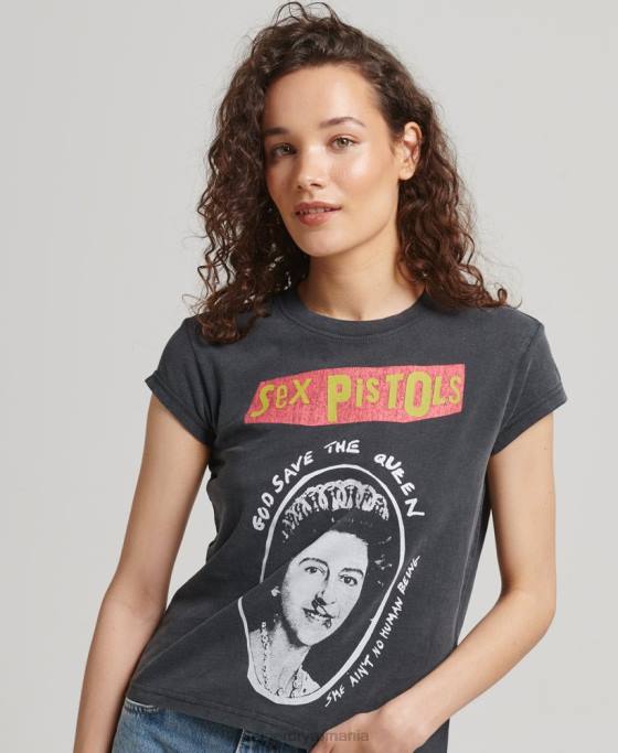 Superdry tricou cu mânecă șapcă ediție limitată sex pistols îmbrăcăminte negru femei JX0Z2703
