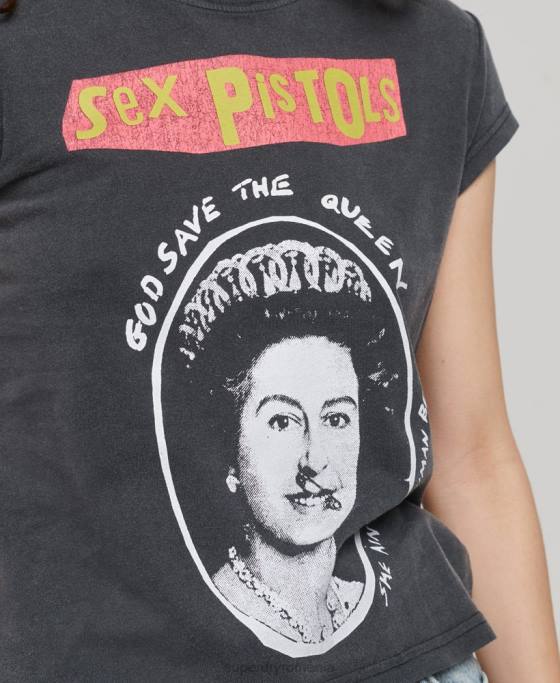 Superdry tricou cu mânecă șapcă ediție limitată sex pistols îmbrăcăminte negru femei JX0Z2703
