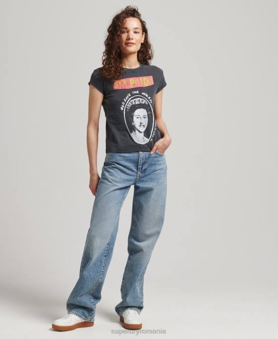 Superdry tricou cu mânecă șapcă ediție limitată sex pistols îmbrăcăminte negru femei JX0Z2703