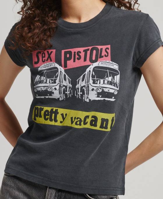 Superdry tricou cu mânecă șapcă ediție limitată sex pistols îmbrăcăminte negru femei JX0Z2767