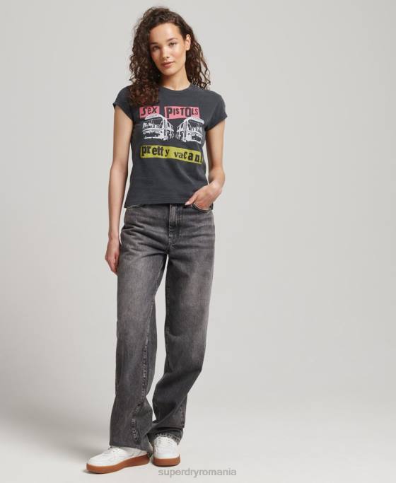 Superdry tricou cu mânecă șapcă ediție limitată sex pistols îmbrăcăminte negru femei JX0Z2767