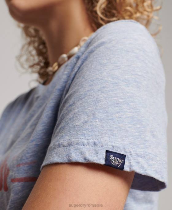 Superdry tricou cu nostalgie vintage îmbrăcăminte albastru deschis femei JX0Z2217