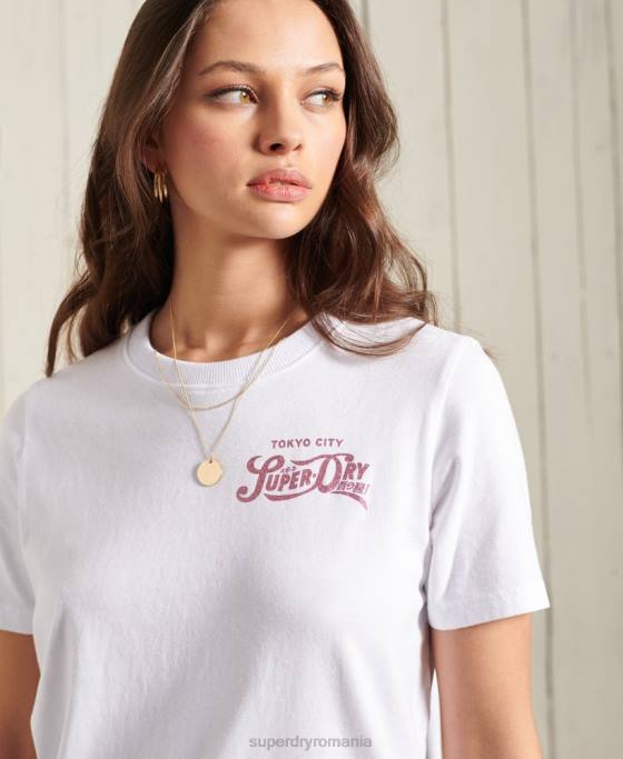 Superdry tricou cu sclipici de greutate standard îmbrăcăminte alb femei JX0Z2859