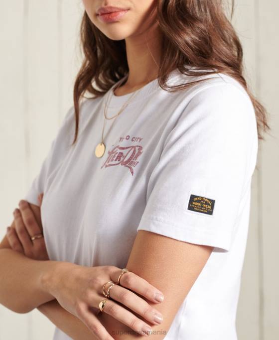 Superdry tricou cu sclipici de greutate standard îmbrăcăminte alb femei JX0Z2859