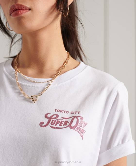 Superdry tricou cu sclipici îmbrăcăminte alb femei JX0Z2861