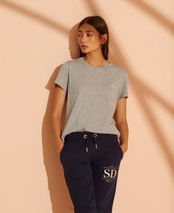 Superdry tricou cu scripturi din bumbac organic cu decolteu rotund îmbrăcăminte gri femei JX0Z2853