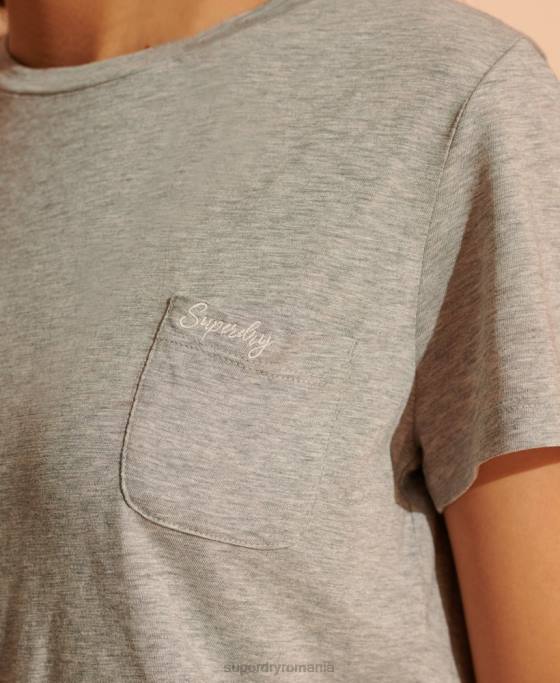 Superdry tricou cu scripturi din bumbac organic cu decolteu rotund îmbrăcăminte gri femei JX0Z2853