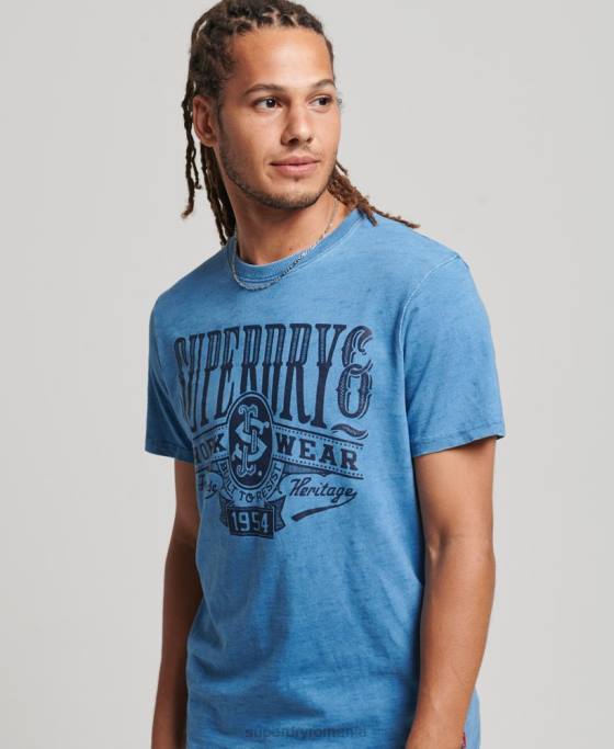 Superdry tricou cu semne de perete vintage îmbrăcăminte albastru deschis bărbați JX0Z4921