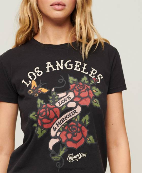 Superdry tricou cu tatuaj grafic anii \90 îmbrăcăminte negru femei JX0Z2616