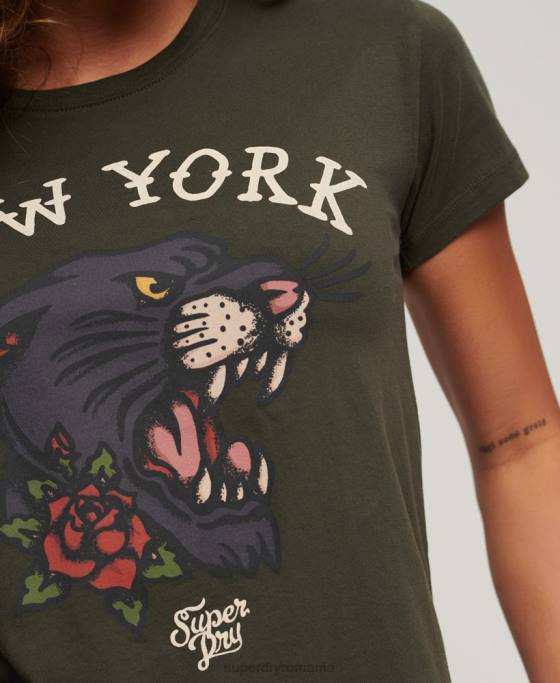 Superdry tricou cu tatuaj grafic anii \90 îmbrăcăminte verde femei JX0Z2627