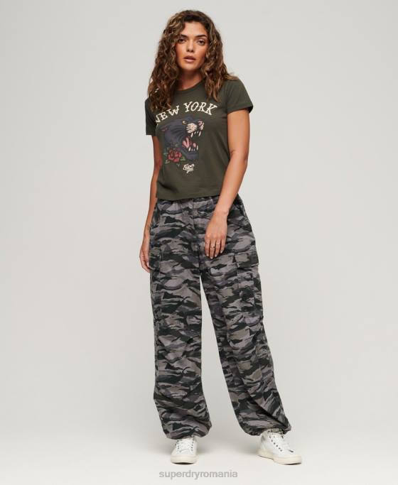 Superdry tricou cu tatuaj grafic anii \90 îmbrăcăminte verde femei JX0Z2627