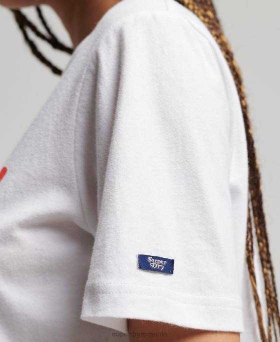 Superdry tricou cu umplutură cu scripturi de epocă îmbrăcăminte alb femei JX0Z2225