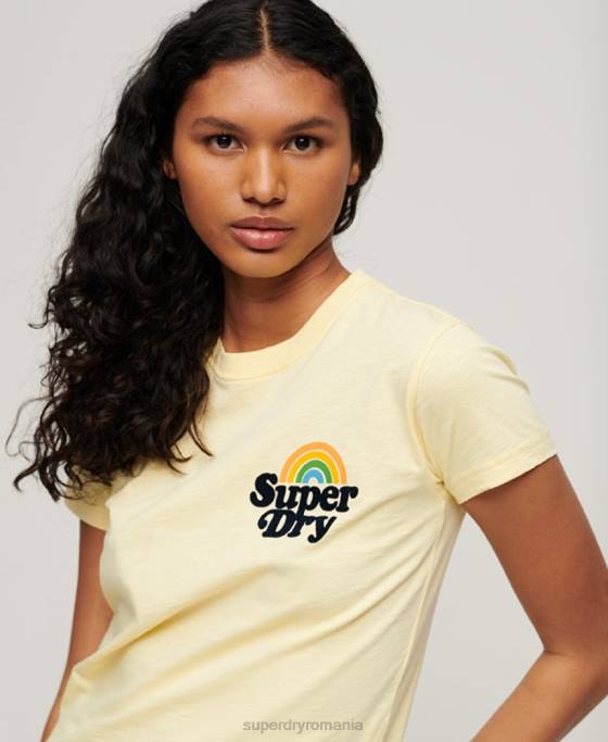 Superdry tricou curcubeu anii 90 îmbrăcăminte galben femei JX0Z2637