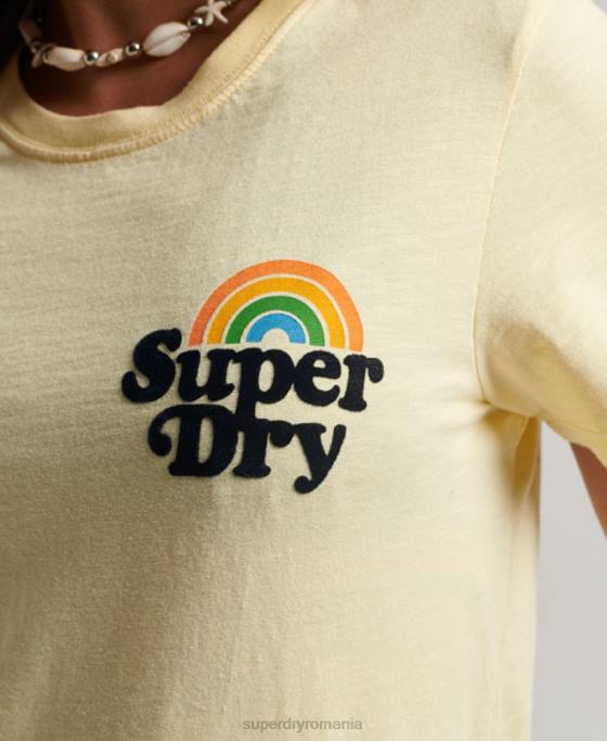 Superdry tricou curcubeu vintage îmbrăcăminte galben femei JX0Z2178