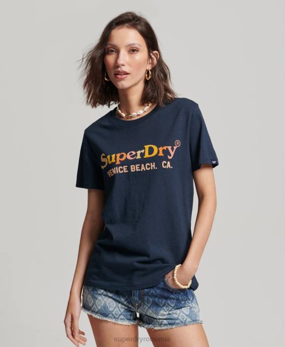 Superdry tricou curcubeu vintage îmbrăcăminte marina femei JX0Z2286