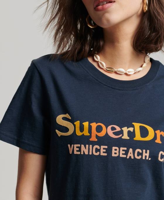 Superdry tricou curcubeu vintage îmbrăcăminte marina femei JX0Z2286