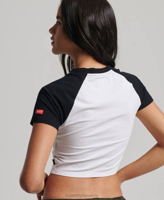 Superdry tricou de baseball decupat din bumbac organic îmbrăcăminte alb femei JX0Z6290