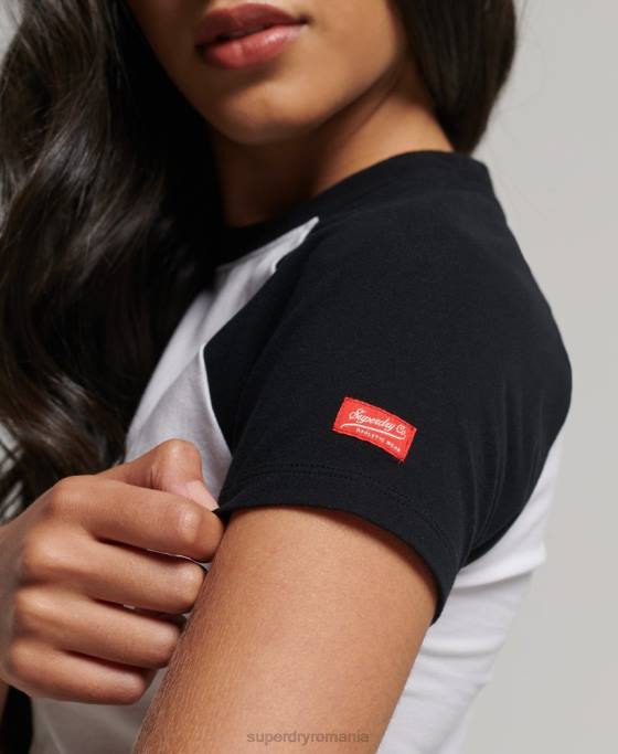 Superdry tricou de baseball decupat din bumbac organic îmbrăcăminte alb femei JX0Z6290