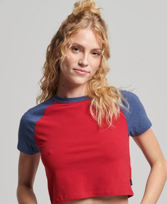 Superdry tricou de baseball decupat din bumbac organic îmbrăcăminte marina femei JX0Z6238