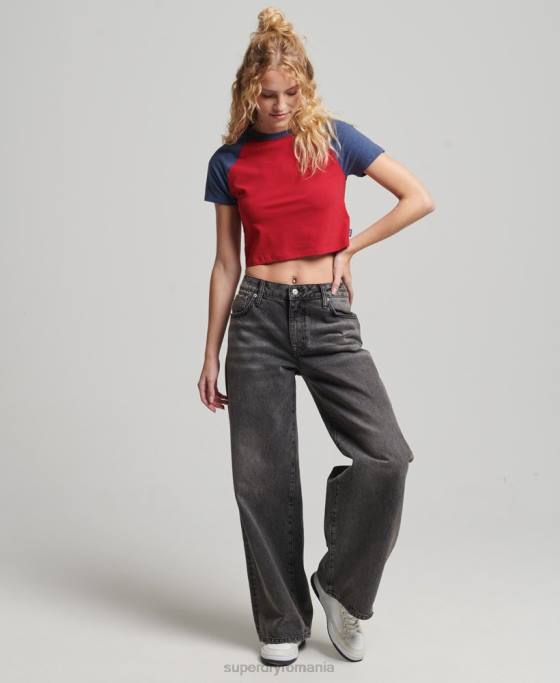 Superdry tricou de baseball decupat din bumbac organic îmbrăcăminte marina femei JX0Z6238