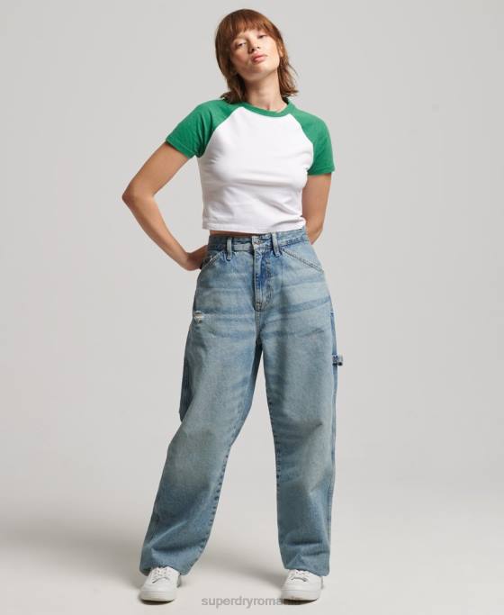 Superdry tricou de baseball decupat din bumbac organic îmbrăcăminte verde femei JX0Z6291