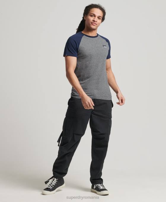 Superdry tricou de baseball din bumbac organic îmbrăcăminte gri inchis bărbați JX0Z4858