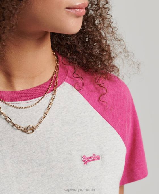 Superdry tricou de baseball vintage din bumbac organic îmbrăcăminte alb femei JX0Z2768