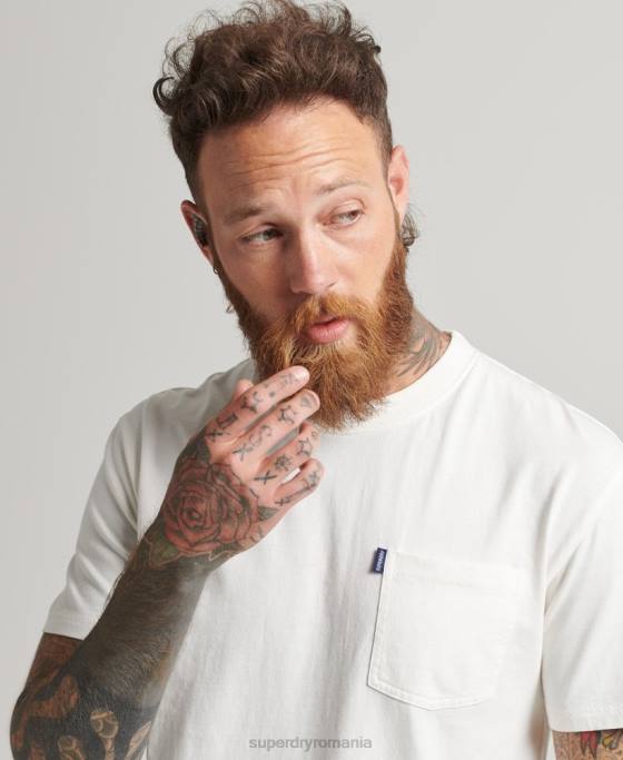 Superdry tricou de buzunar din bumbac organic îmbrăcăminte cremă bărbați JX0Z4798